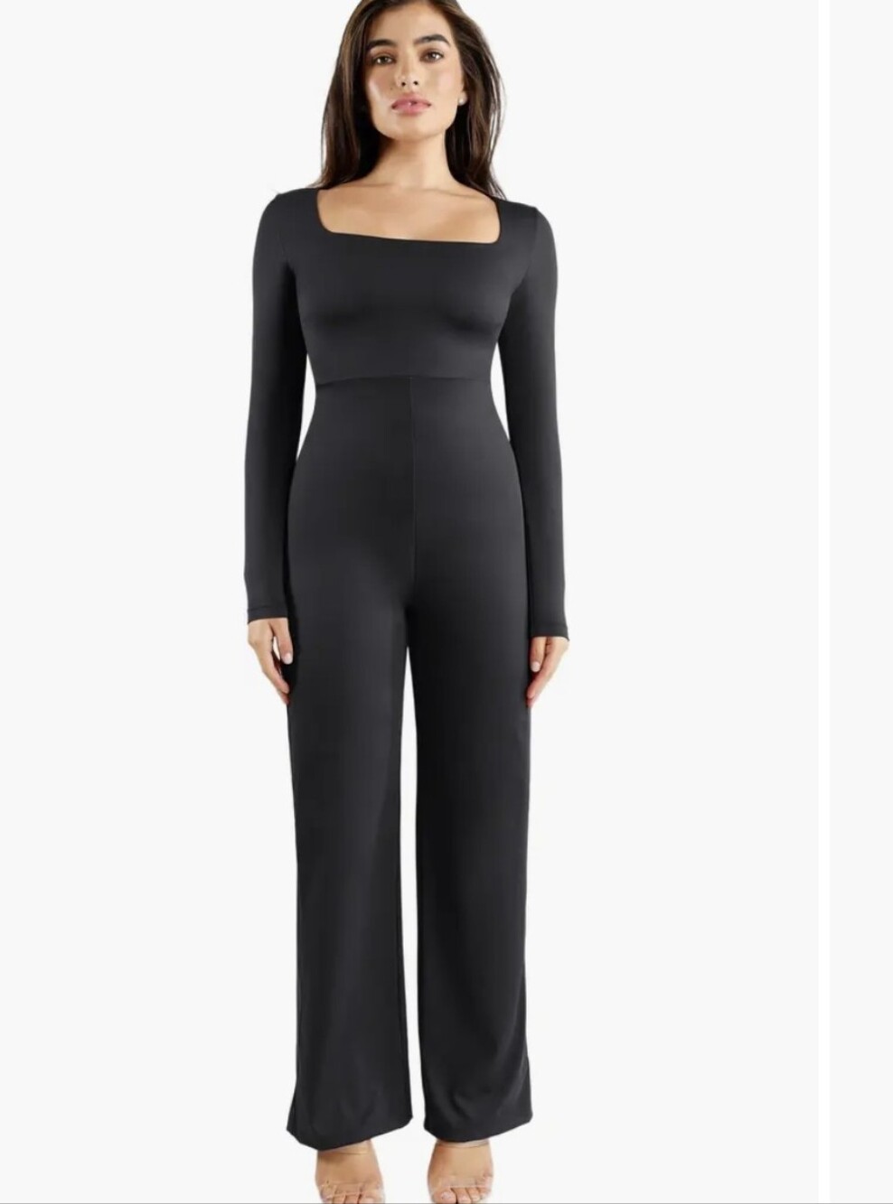 Popilush Shapewear Long Sleeve Square Neck Slimming Jumpsuit Black Medium